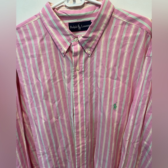 Polo Ralph Lauren XXL Mens Button Down Shirt Pink Green Stripe Green Pony - Picture 6 of 7
